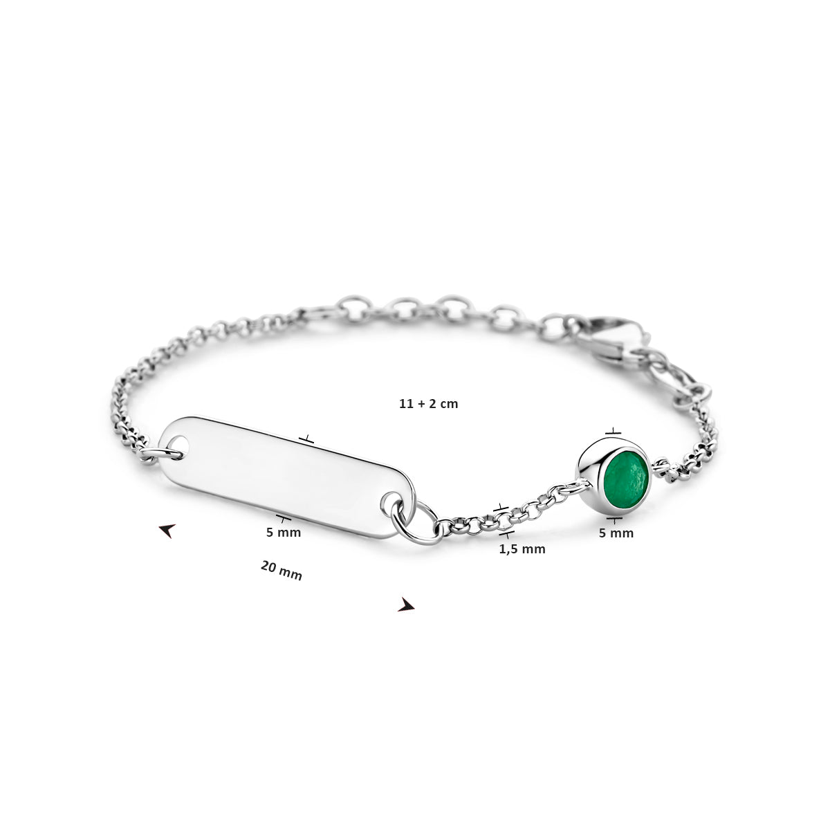 Graveerarmband plaat 5.0 mm met geboortesteen 11 + 2 cm