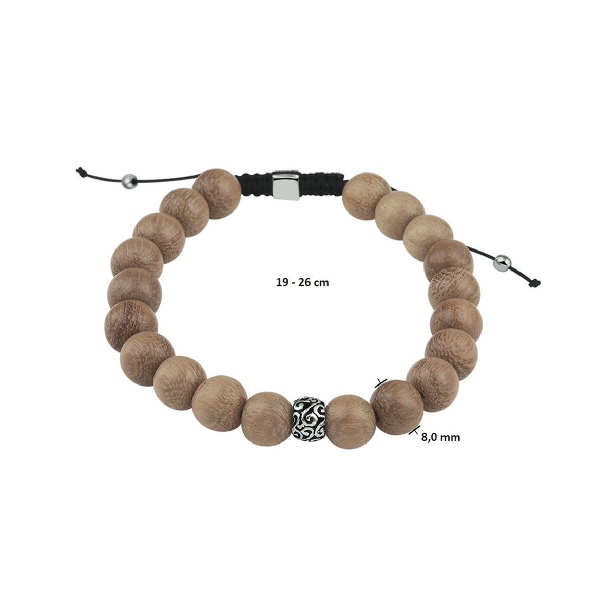 Kralenarmband lichtbruin hout 8.0 mm 19 - 26 cm