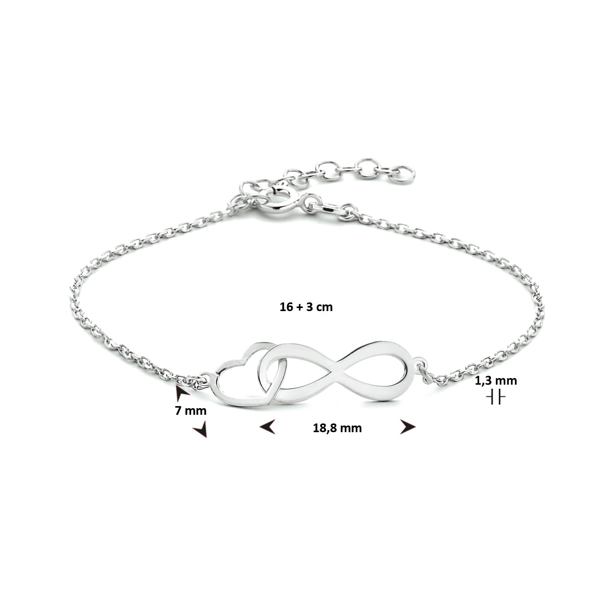 Armband infinity en hart 16 + 3 cm