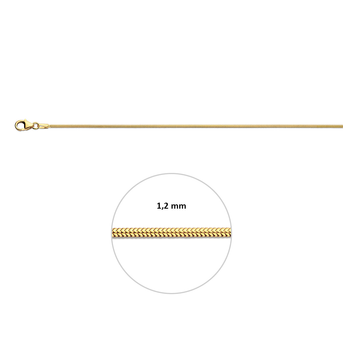 Armband slang rond 1.2 mm 19 + 2 cm (heren lengte)