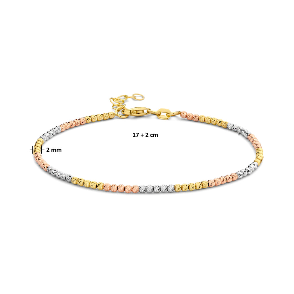 Armband bolletjes gediamanteerd tricolor 2.0 mm 17 + 2 cm