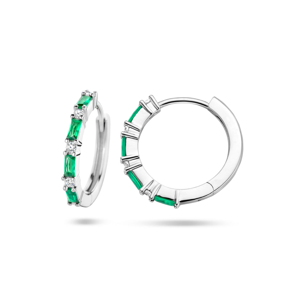 Klapoorringen groen en wit zirkonia