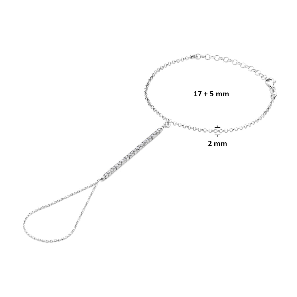 Hand chain Zilver gerhodineerd met zirkonia