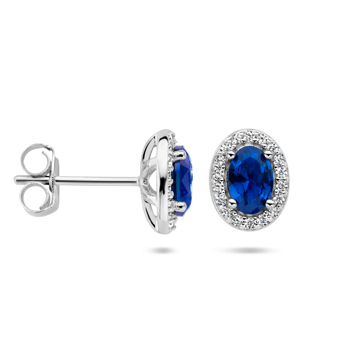 Oorknoppen blauw en wit zirkonia halo