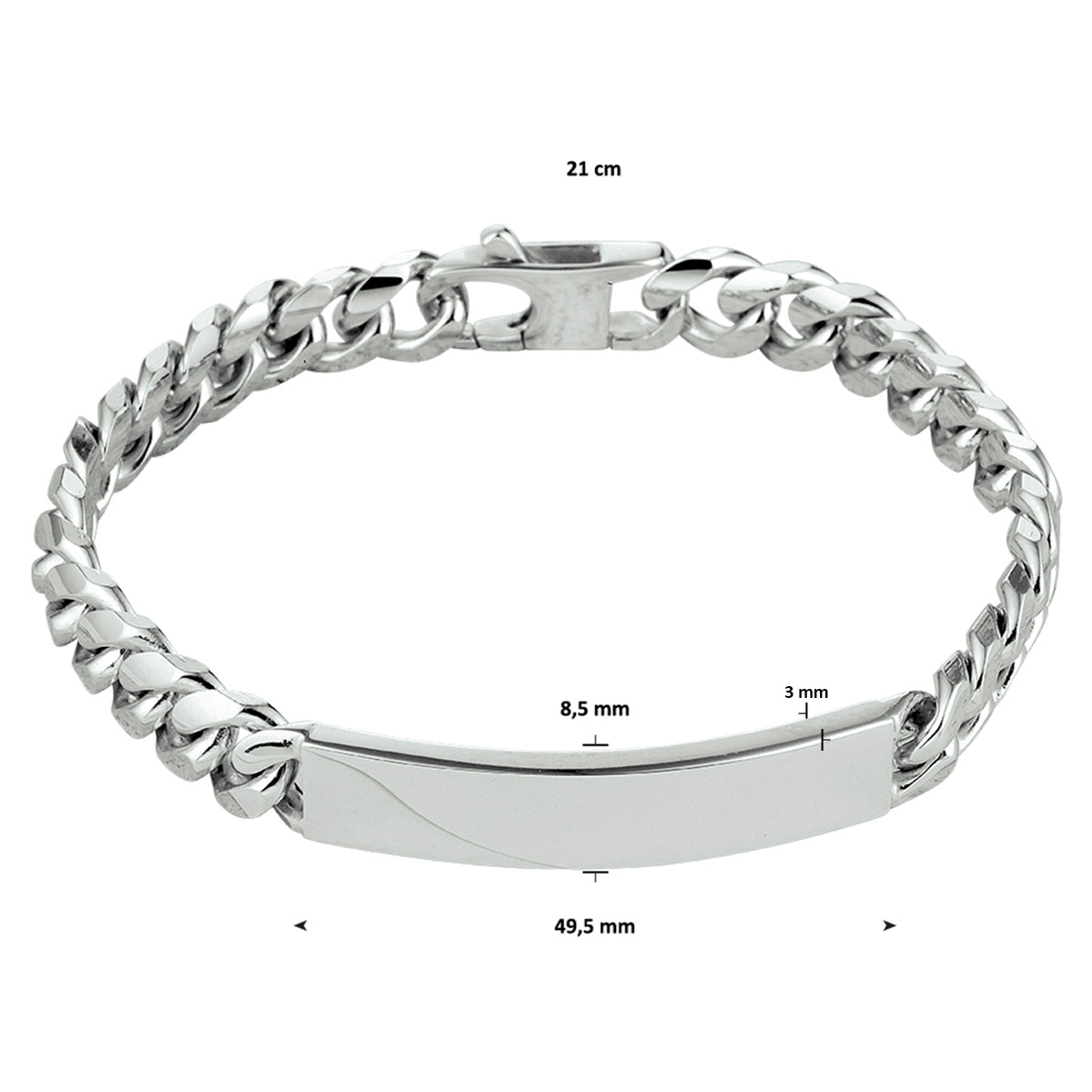Graveerarmband gourmette 6-zijdes geslepen plaat 8.5 mm 21 cm
