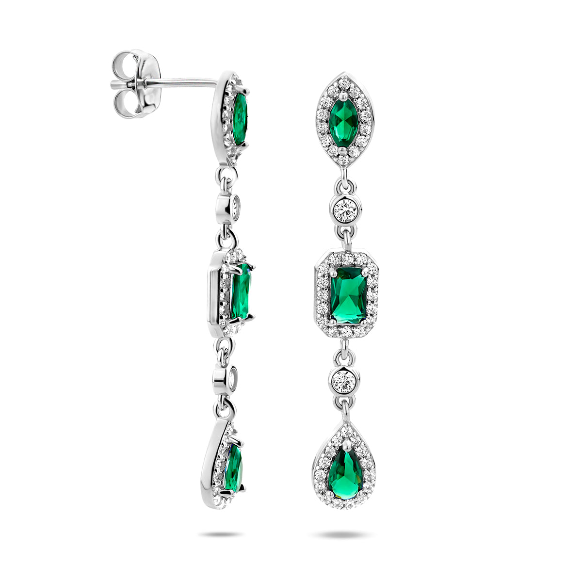 Oorhangers wit en groen zirkonia