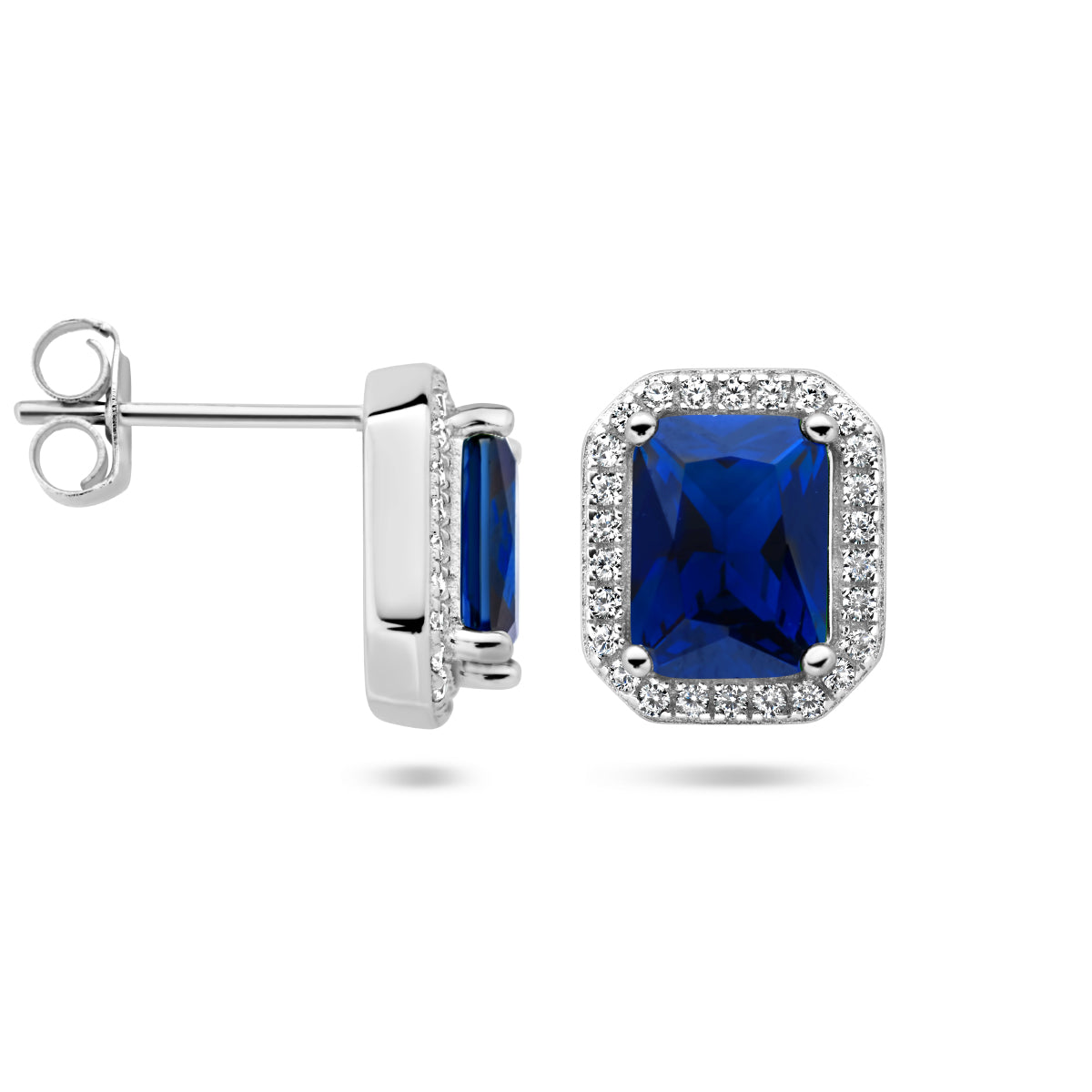 Oorknoppen blauw en wit zirkonia halo