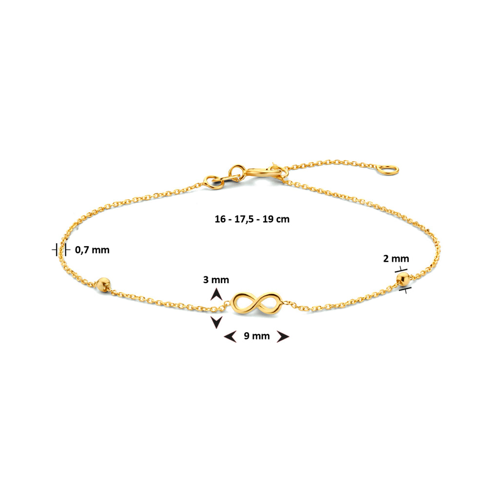 Armband infinity en bolletjes 16 - 17.5 - 19 cm