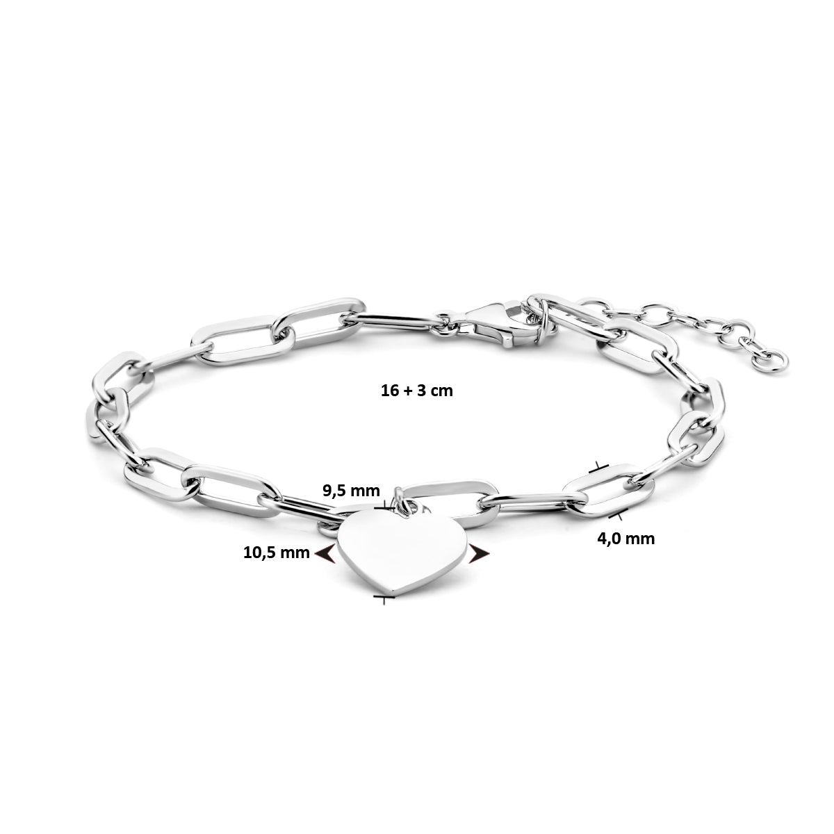 Armband hart paperclip platte buis 4.0 mm 16 + 3 cm