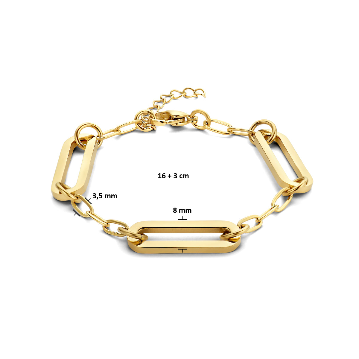Armband paperclip platte buis 8 mm 16 + 3 cm ion plating