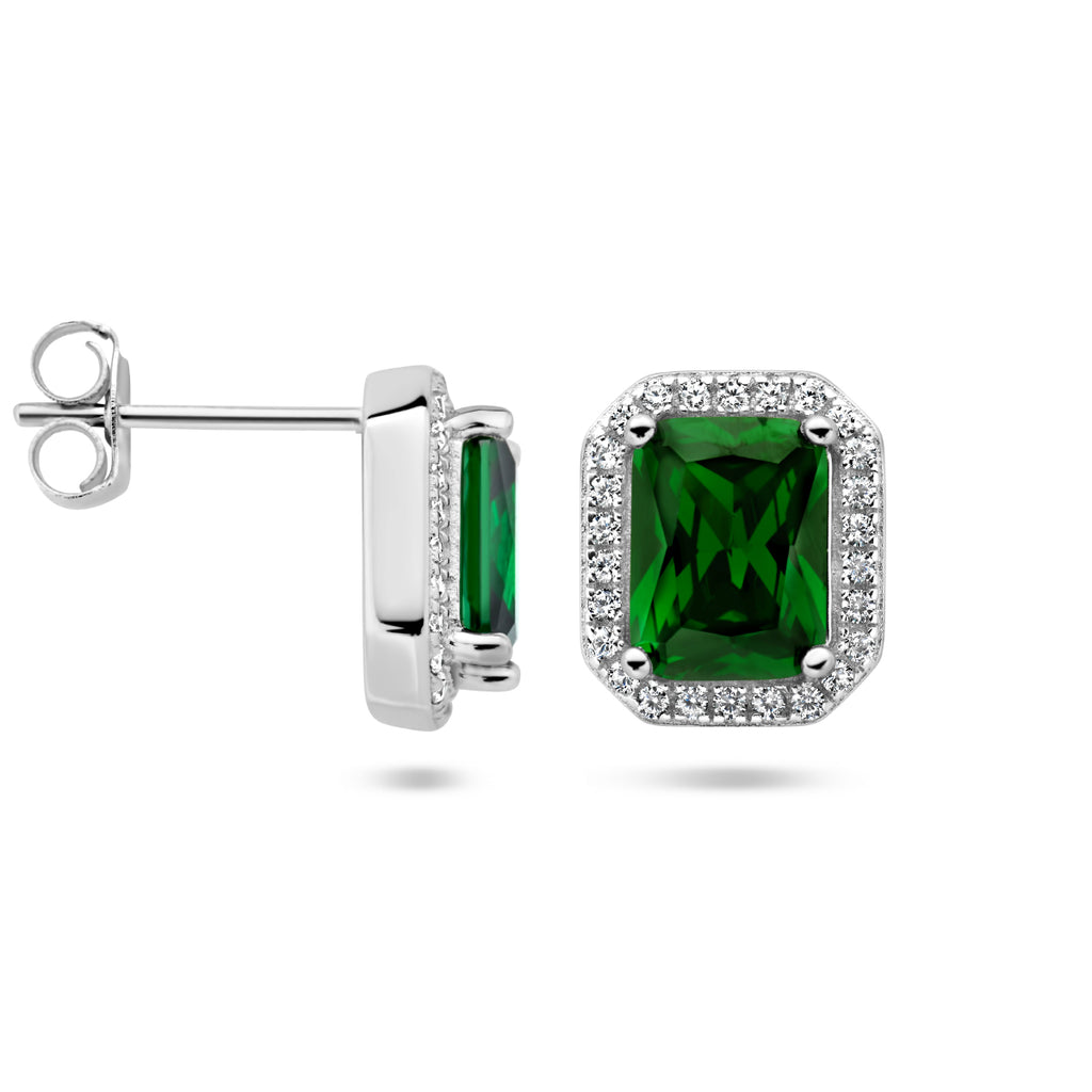 Oorknoppen groen en wit zirkonia halo