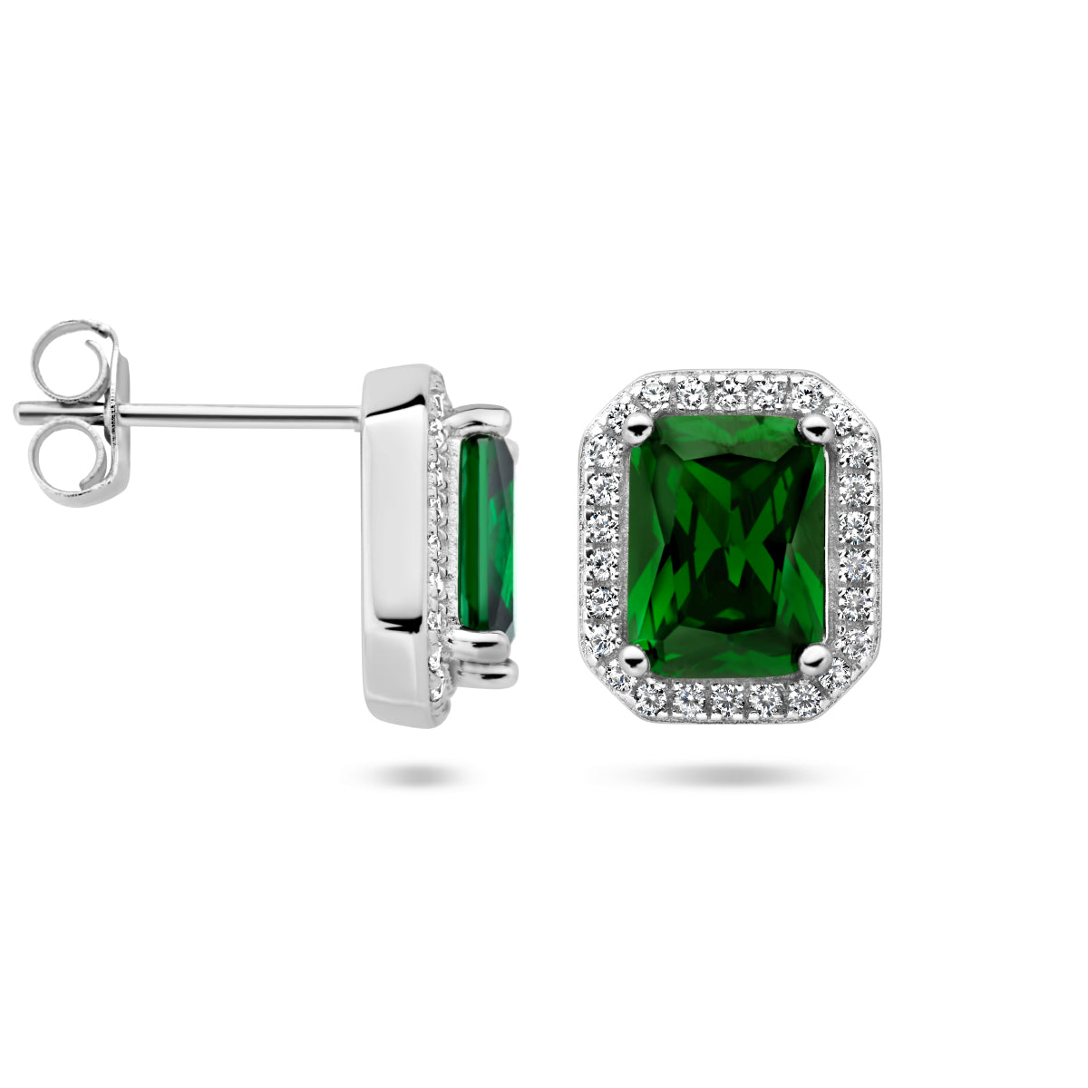 Oorknoppen groen en wit zirkonia halo