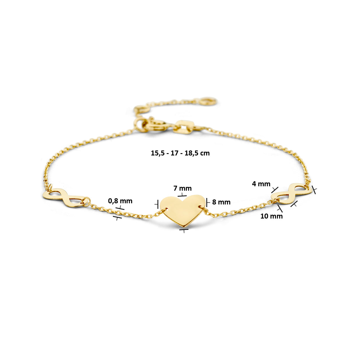 Armband hart en infinity 15.5 - 17 - 18.5 cm