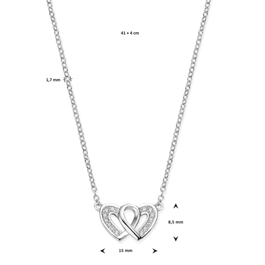 Collier hartjes zirkonia 41 + 4 cm
