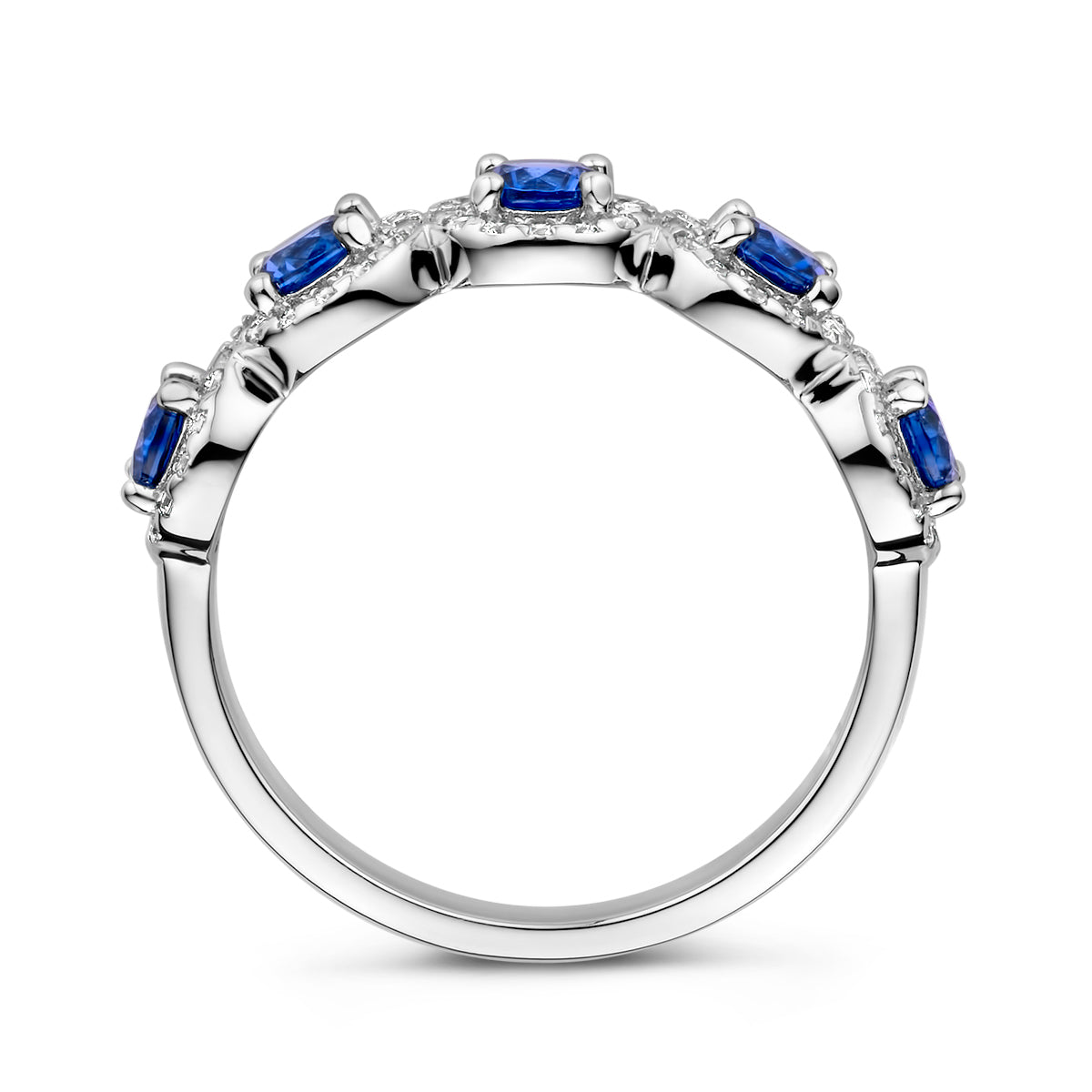 Ring saffierkleurig en wit zirkonia halo
