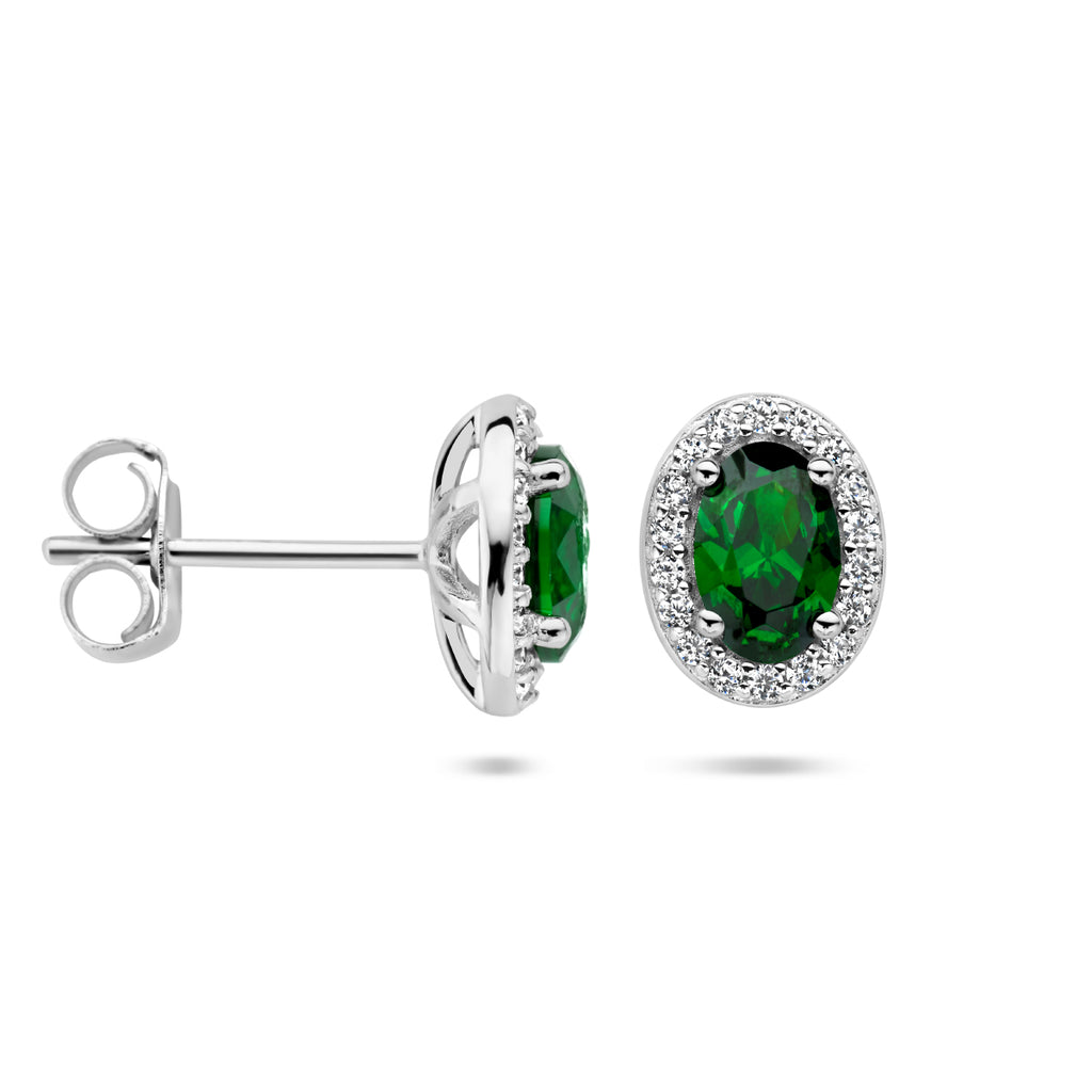Oorknoppen groen en wit zirkonia halo