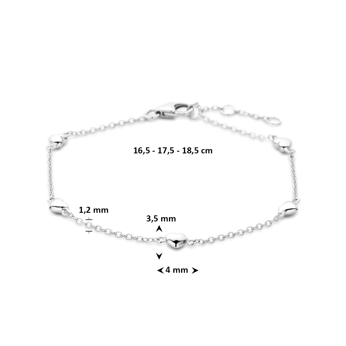 armband hartjes 16.5 17.5 18.5 cm
