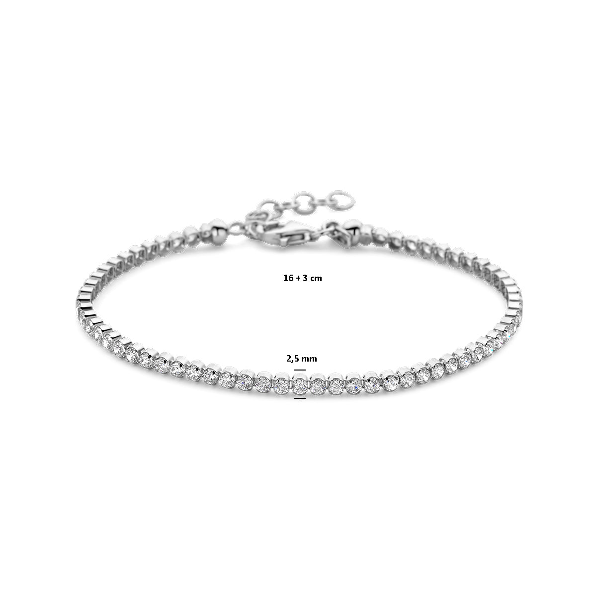 Tennisarmband zirkonia 2.5 mm 16 + 3 cm