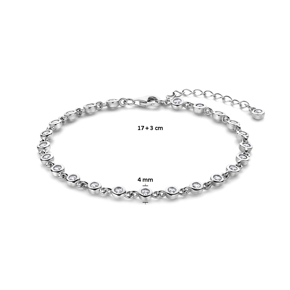 Zilveren Armband zirkonia 17 + 3 cm