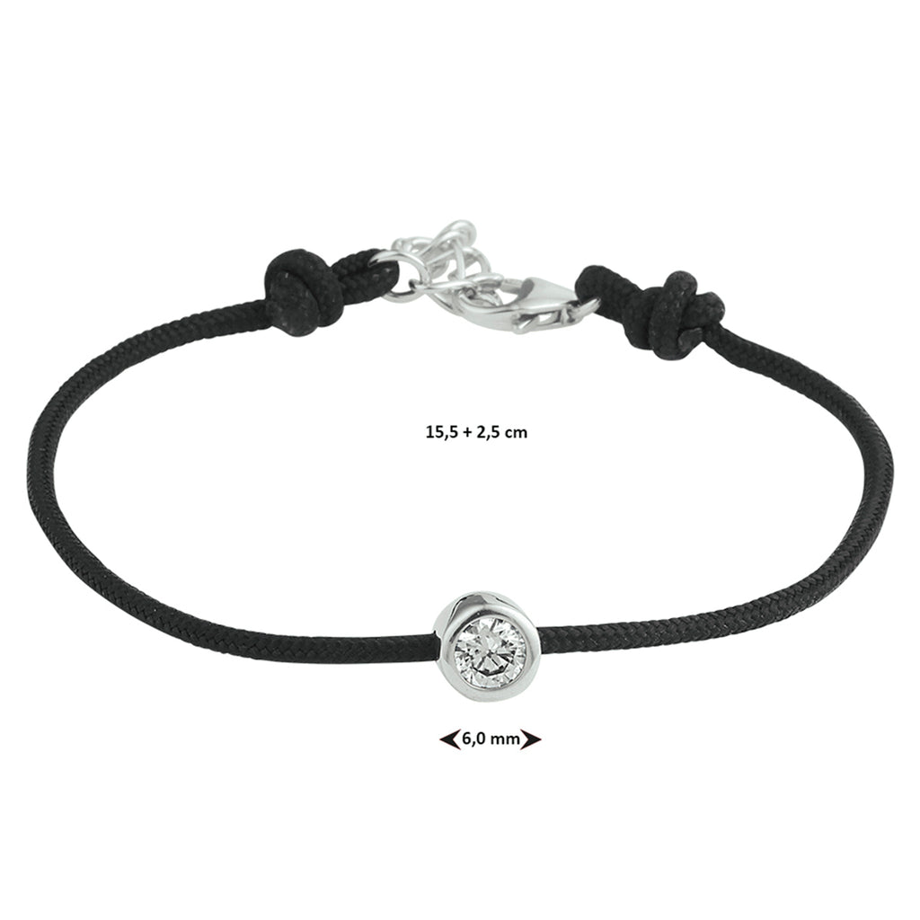 Armband katoen rondje zirkonia 15.5 + 2.5 cm