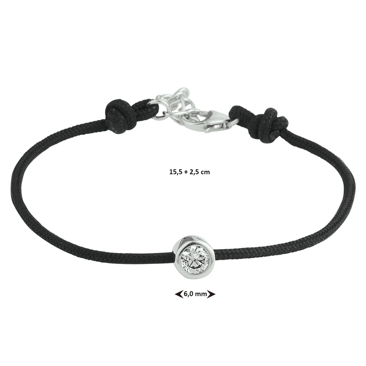Armband katoen rondje zirkonia 15.5 + 2.5 cm