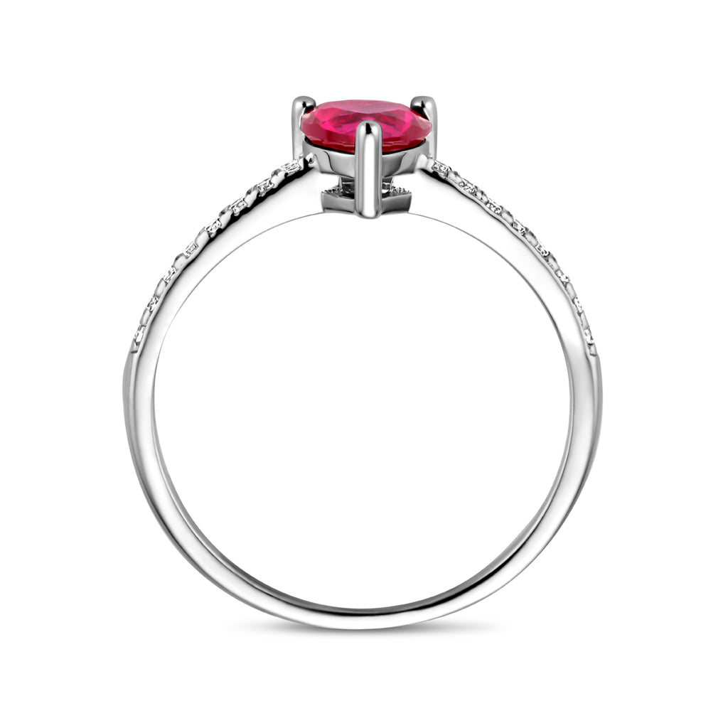 Ring hart corundumkleurig en wit zirkonia