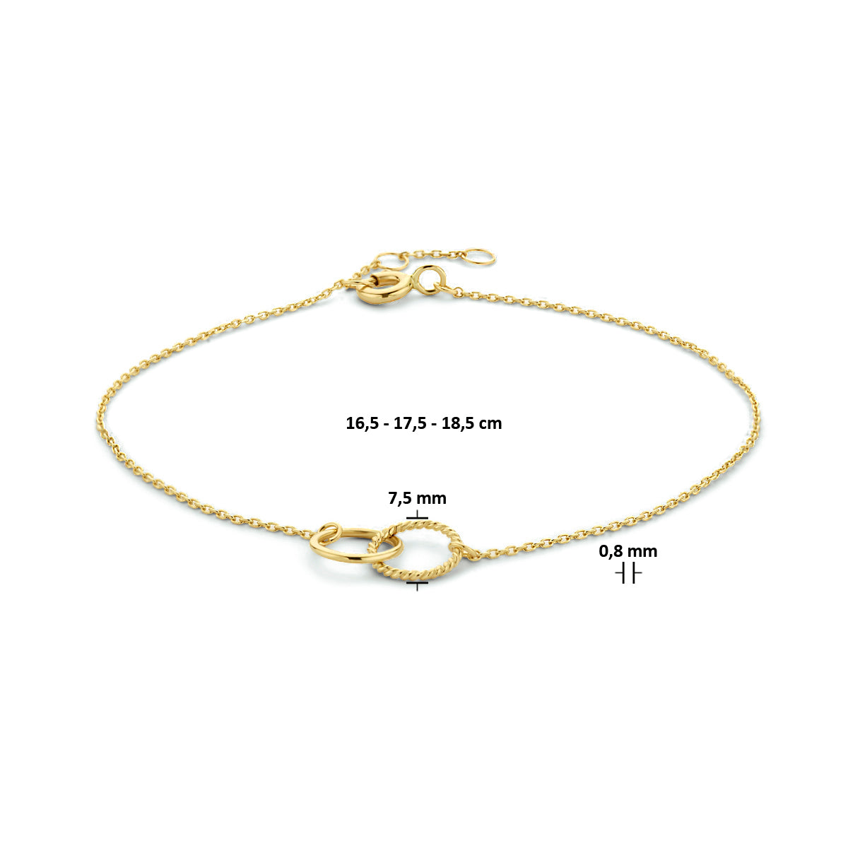 armband 14k goud| 2 rondjes | 0.8 mm | 16.5 - 17.5 - 18.5 cm