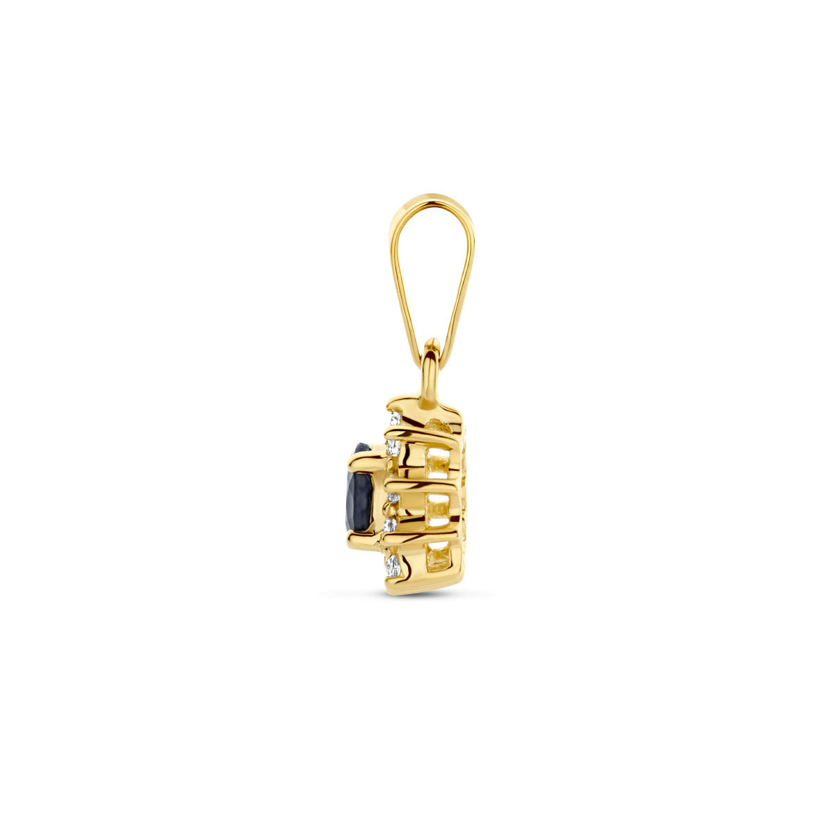 Hanger saffier en zirkonia halo