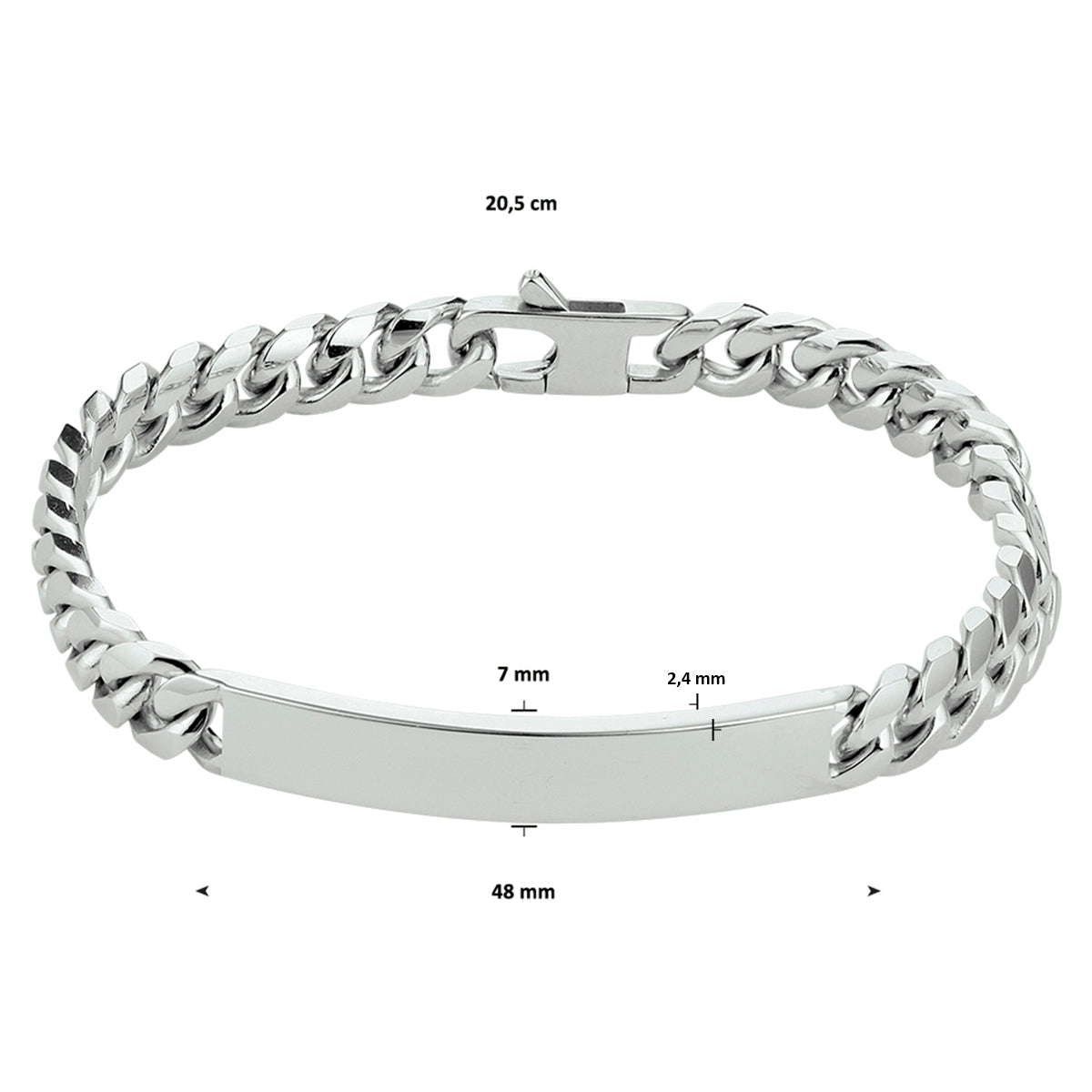 Graveerarmband gourmette 6-zijdes geslepen plaat 7.0 mm 20.5 cm