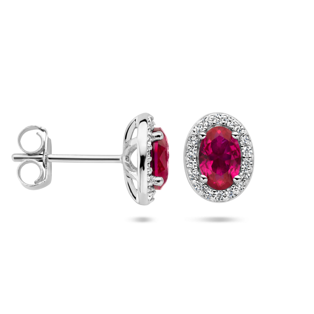Oorknoppen rood en wit zirkonia halo
