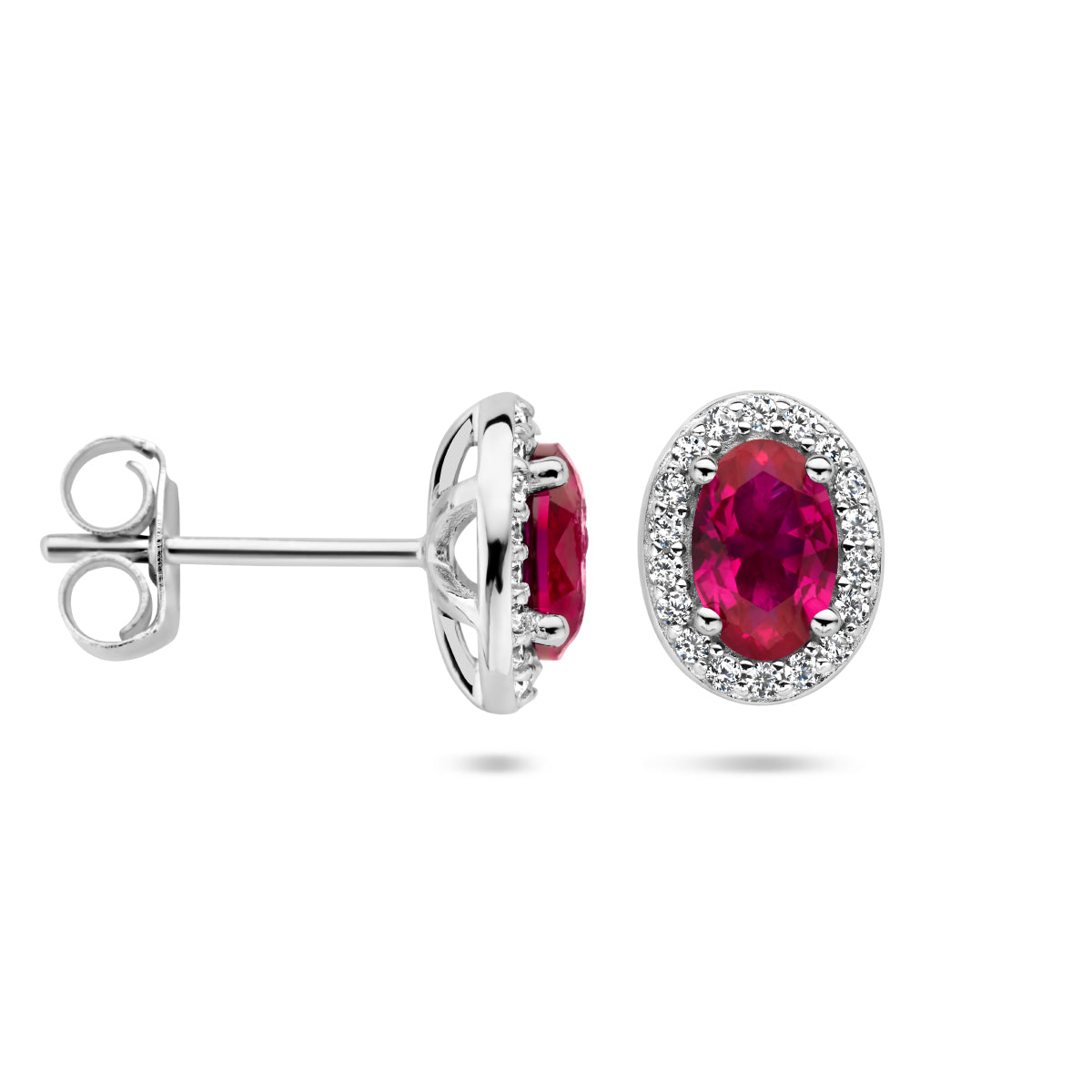 Oorknoppen rood en wit zirkonia halo