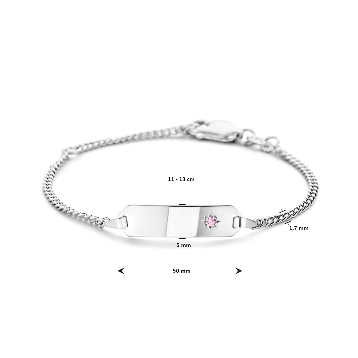 graveerarmband met roze zirkonia - 11-13cm - zilver - KA1019637