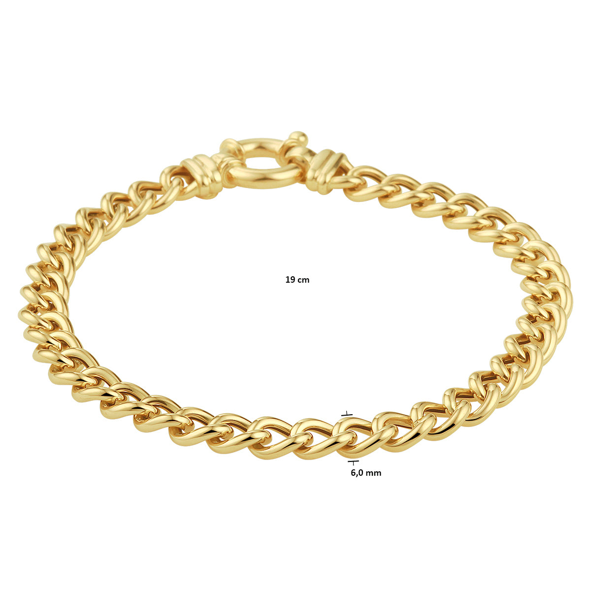 Armband gourmette 6.0 mm 19 cm met groot springslot