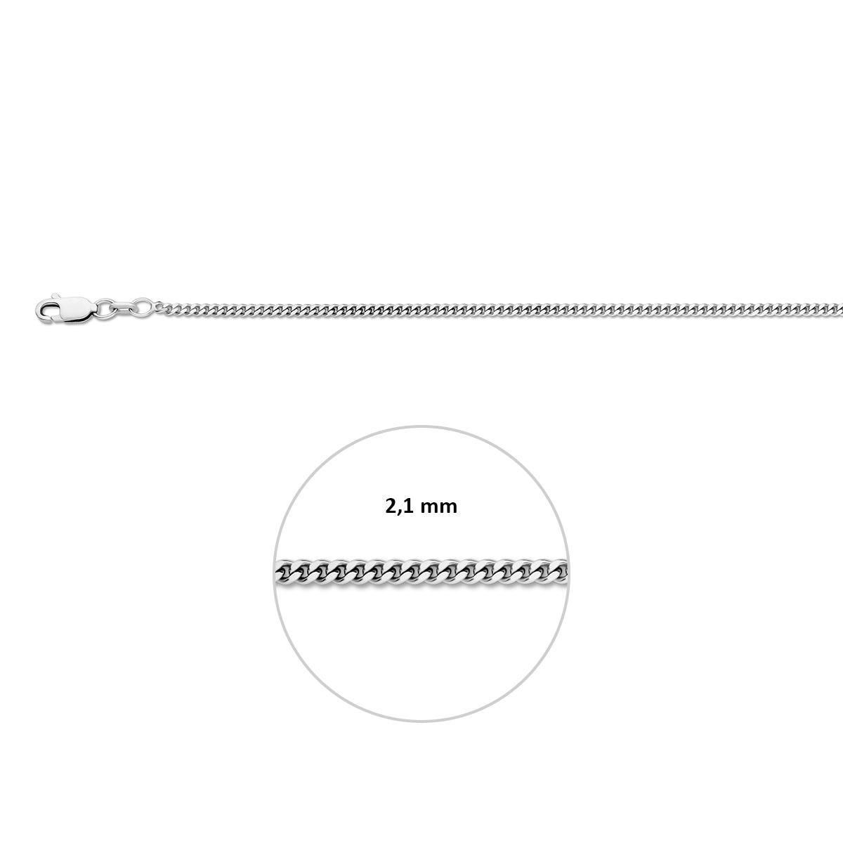 Collier - gourmet - 2.4mm - zilver - gerhodineerd - 1329686