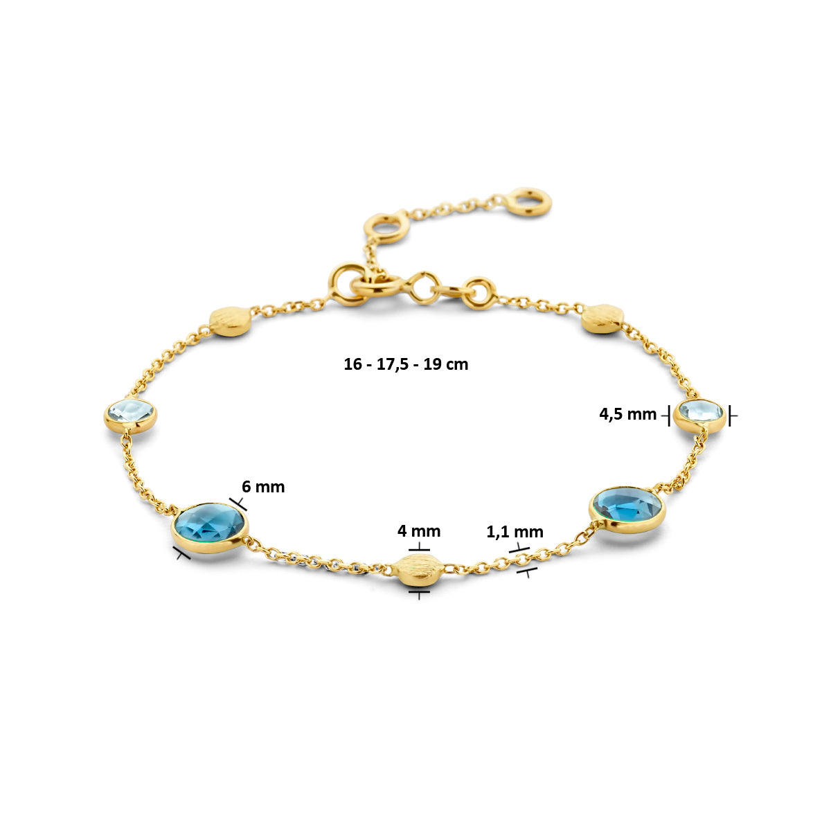 Armband london blue en blauw topaas en rondjes 16 - 17.5 - 19 cm