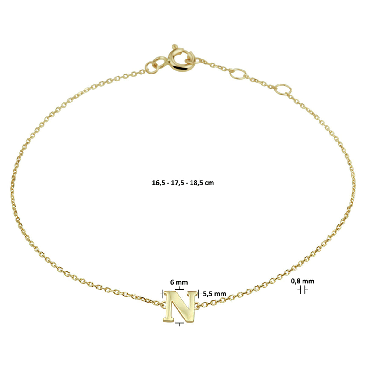 Armband letter 16.5 - 17.5 - 18.5 cm