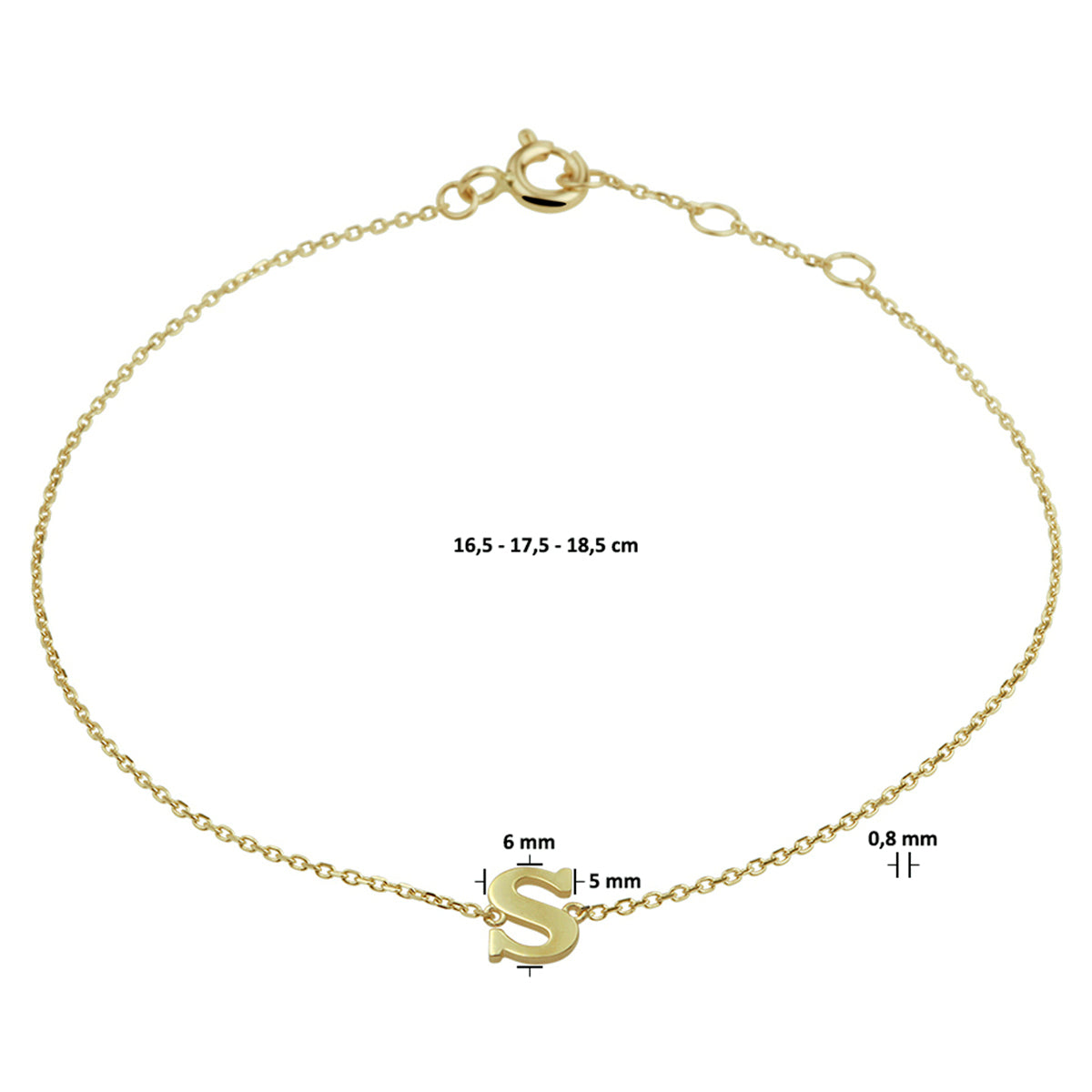 Armband letter 16.5 - 17.5 - 18.5 cm