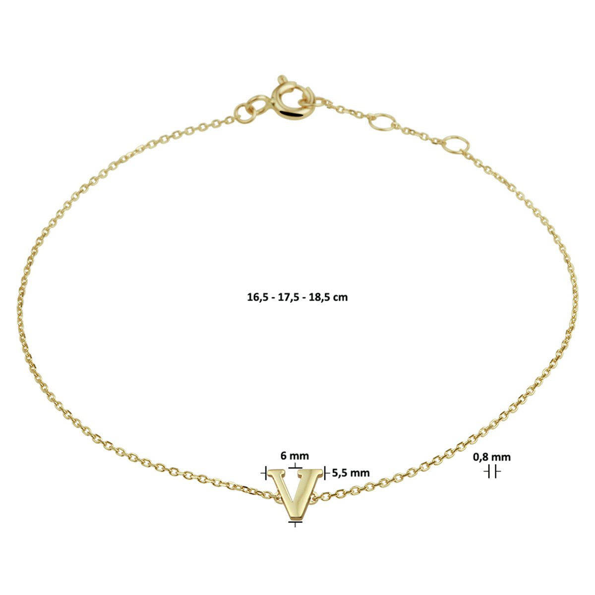 Armband letter 16.5 - 17.5 - 18.5 cm