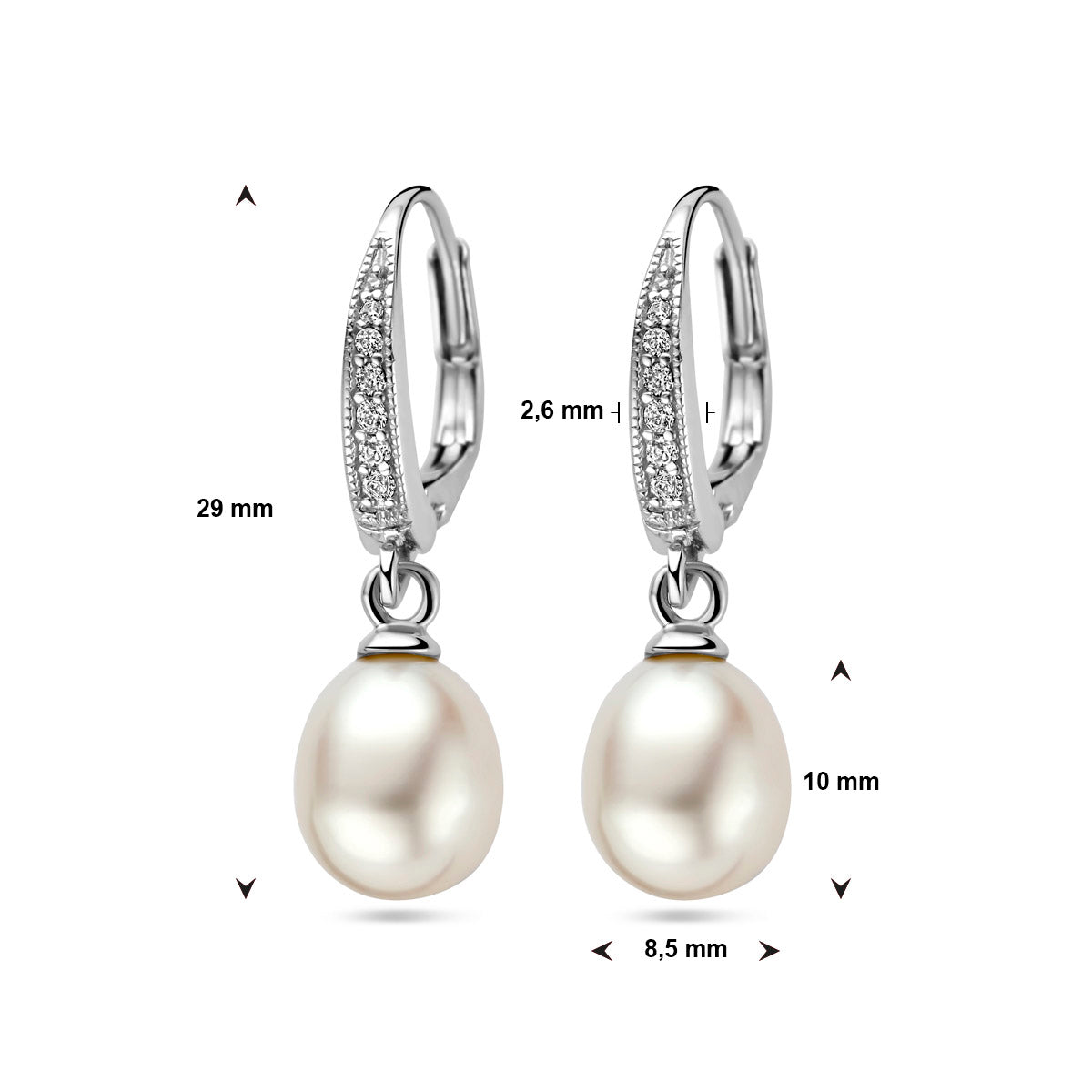 Oorhangers parel en zirkonia brisur haak