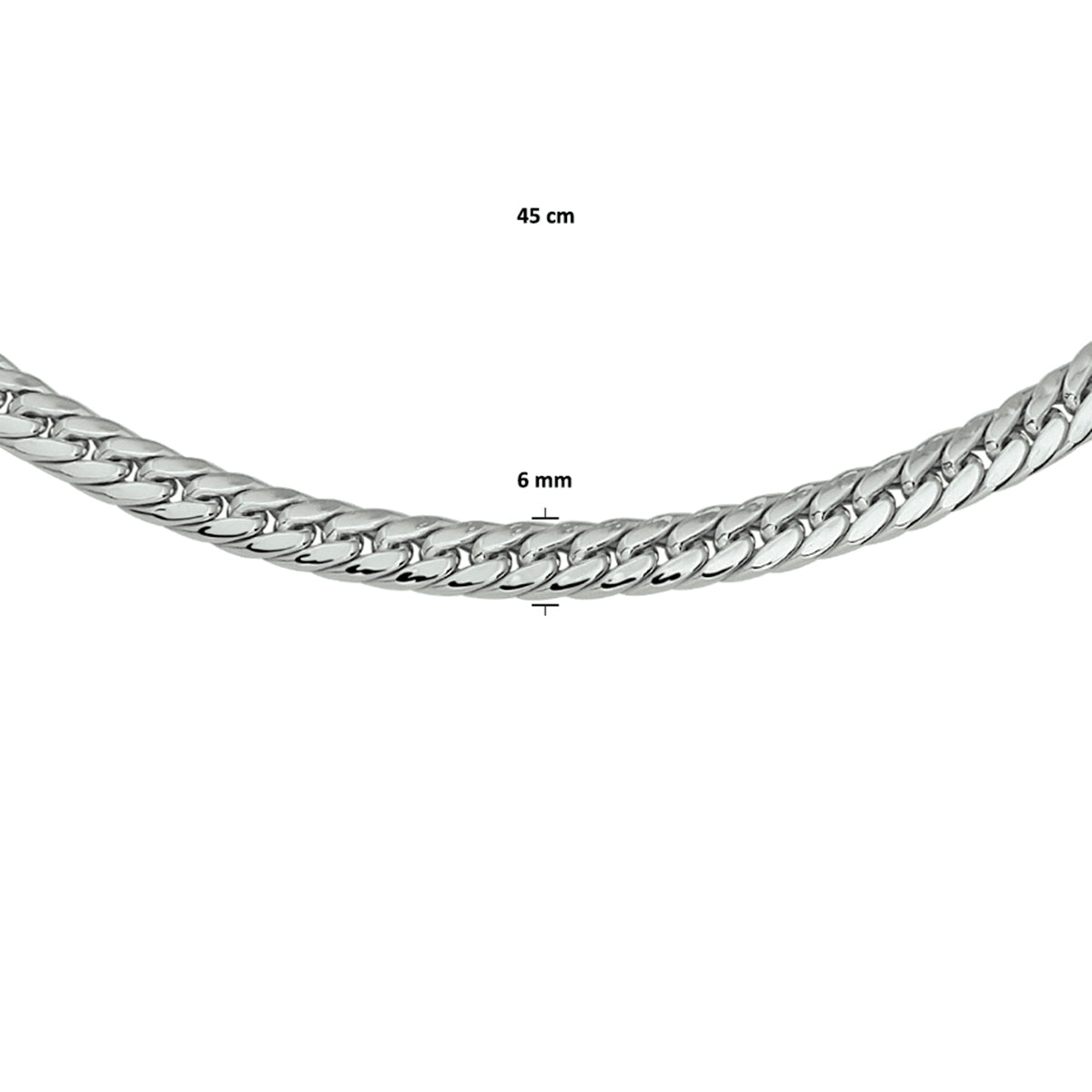 Collier gourmette 4-zijdes geslepen 6.0 mm 45 cm