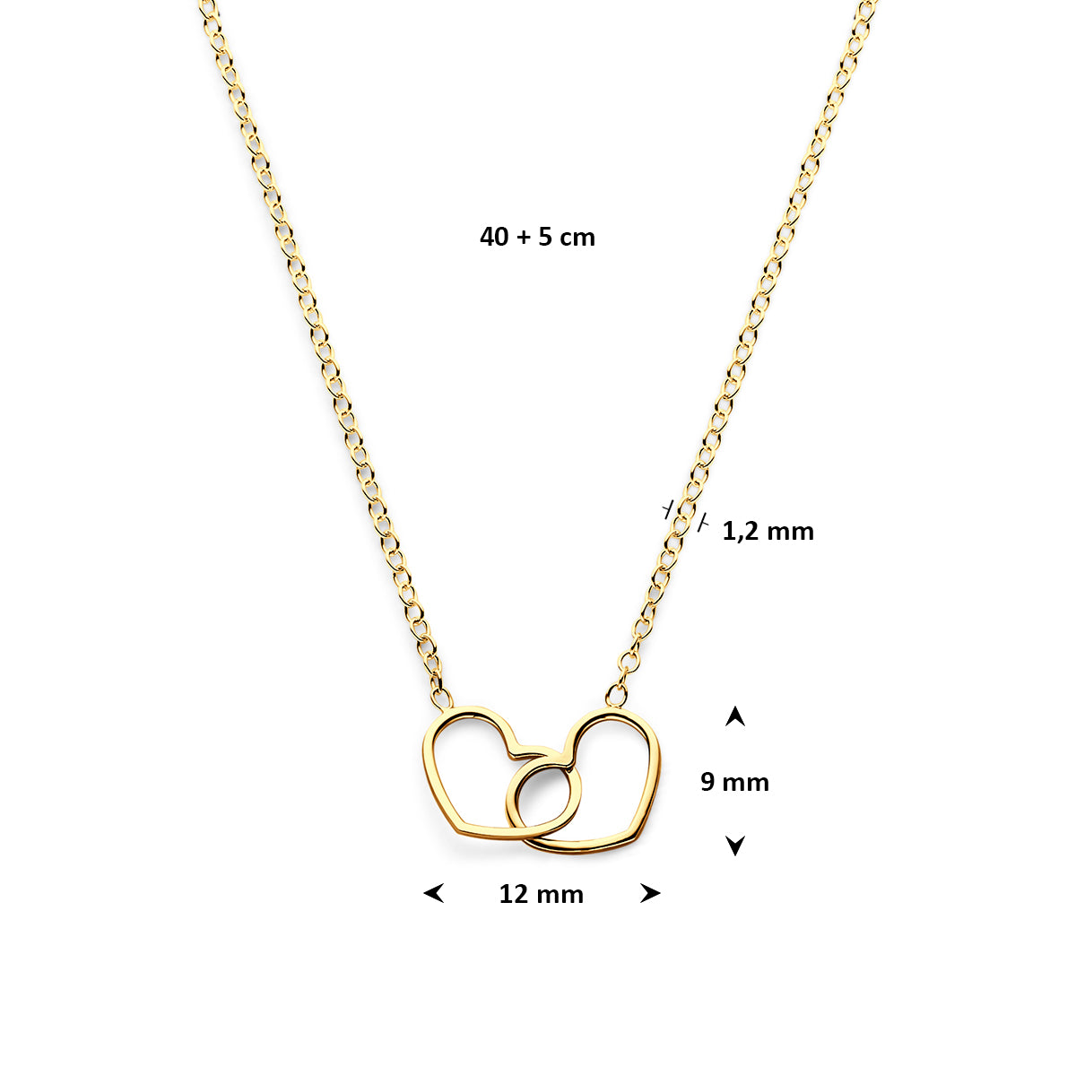 Collier hartjes 40 + 5 cm 3 micron