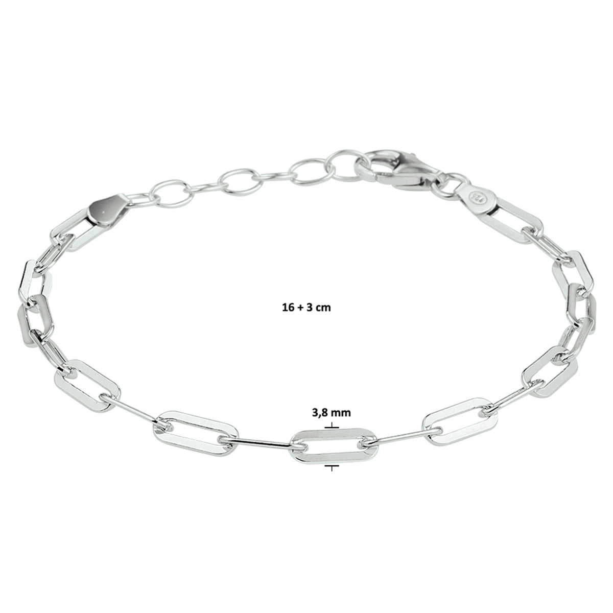 Armband paperclip platte buis 3.8 mm 16 + 3 cm