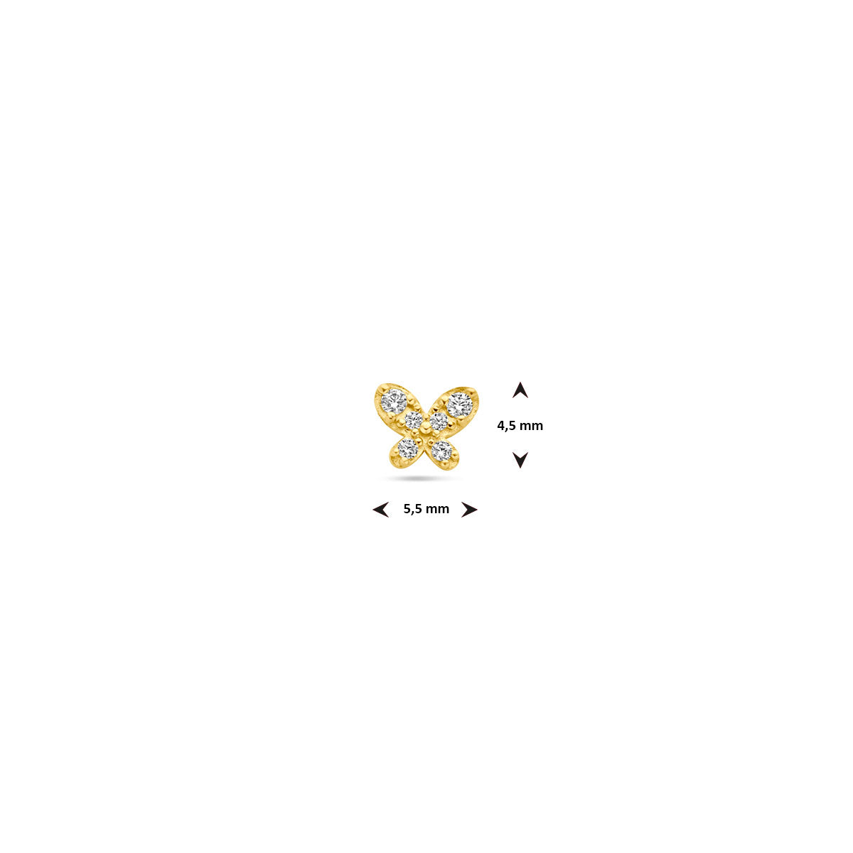Flat back piercing vlinder zirkonia 4.5 mm