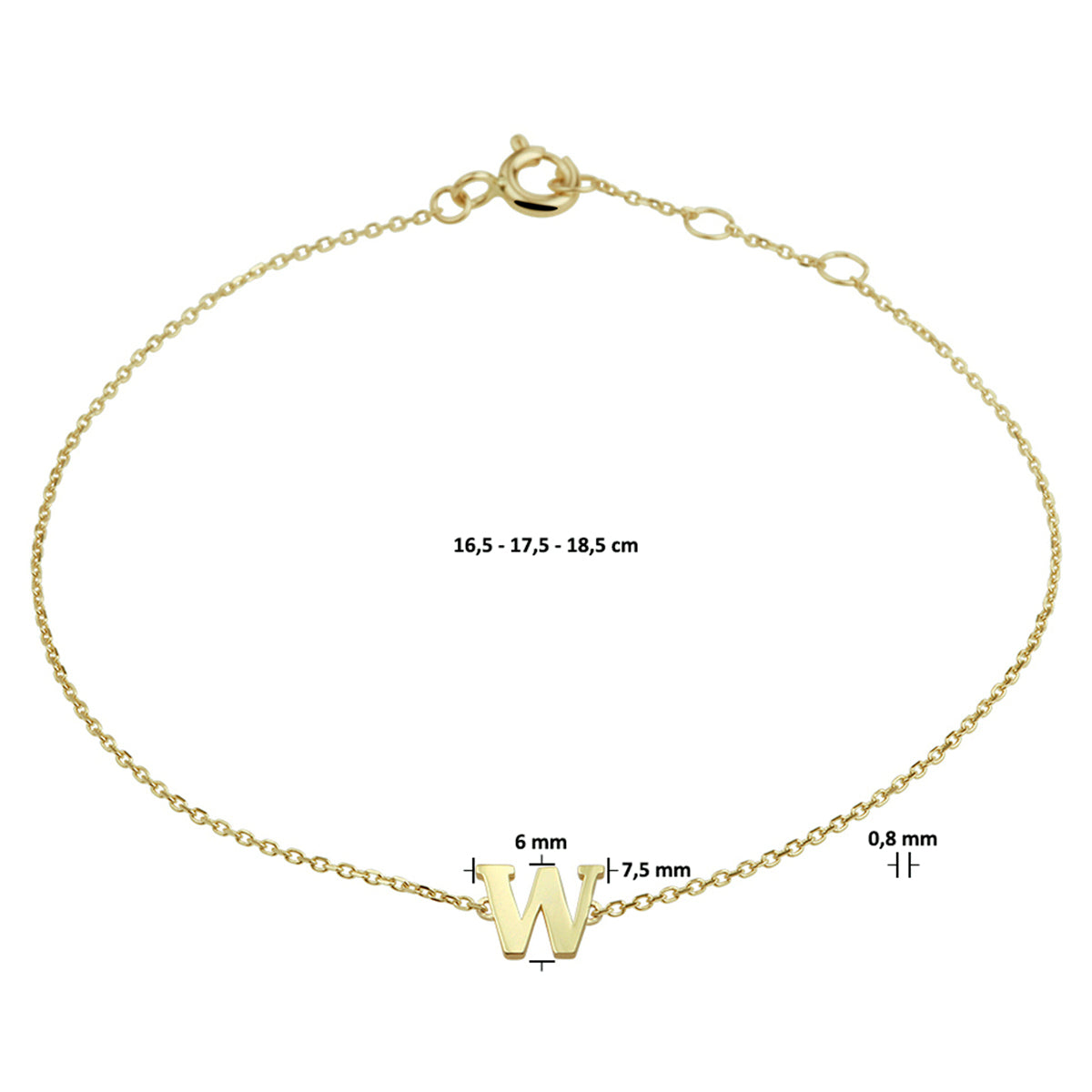 Armband letter 16.5 - 17.5 - 18.5 cm