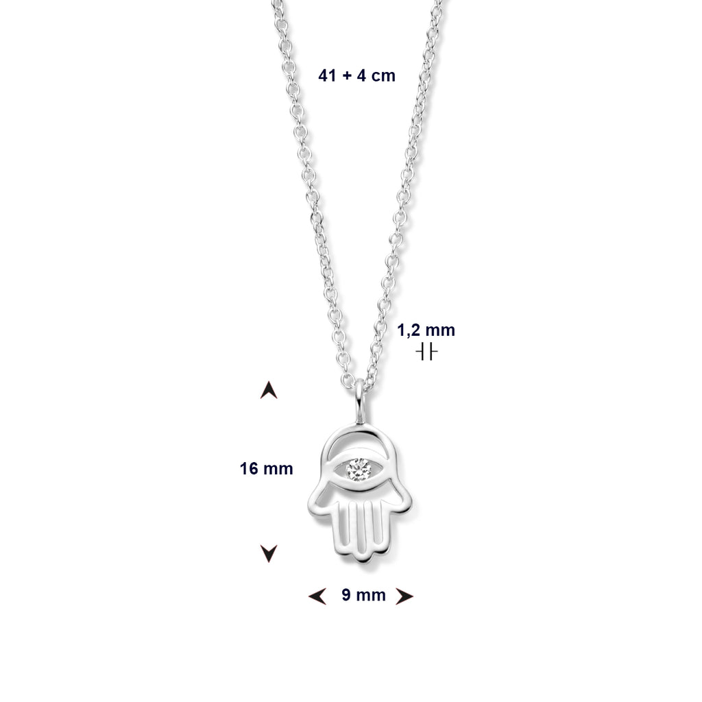 Collier handje van fatima en zirkonia 41 + 4 cm