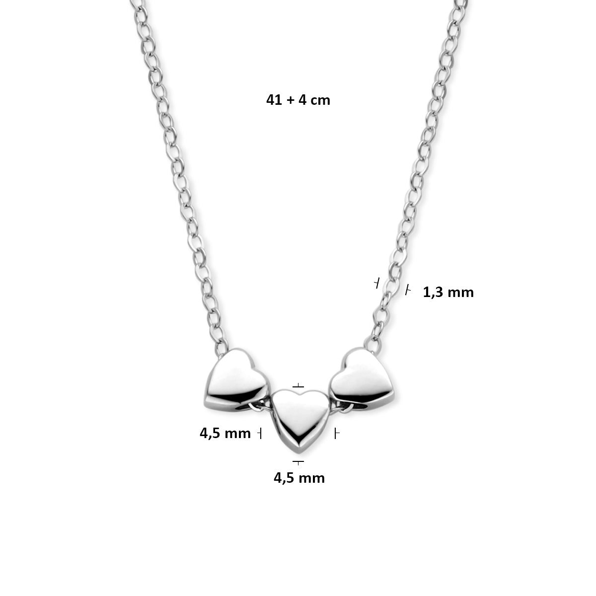 Collier 3 hartjes 41 + 4 cm