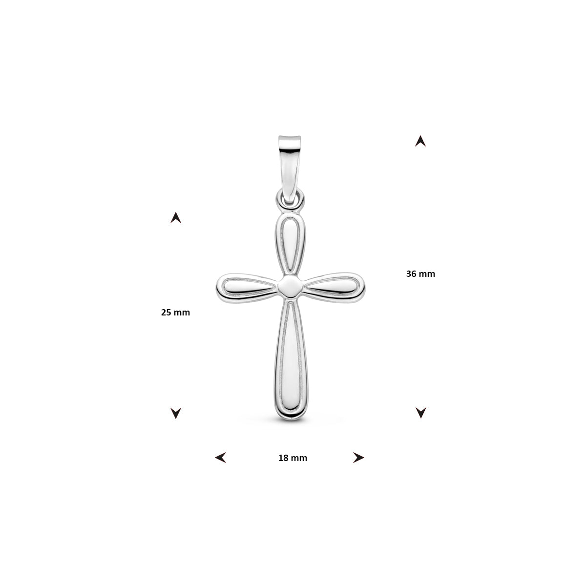Zilver gerhodineerd kruis bedels