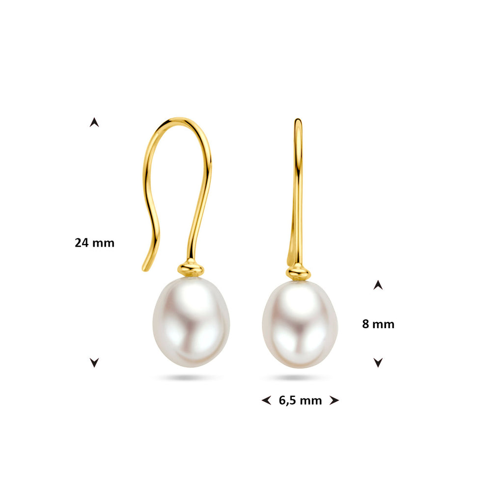 Gouden oorhanger met zoetwaterparel 6.5mm