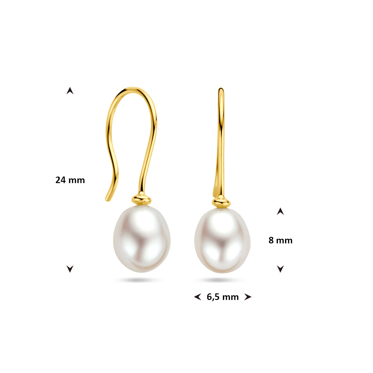 Gouden oorhanger met zoetwaterparel 6.5mm