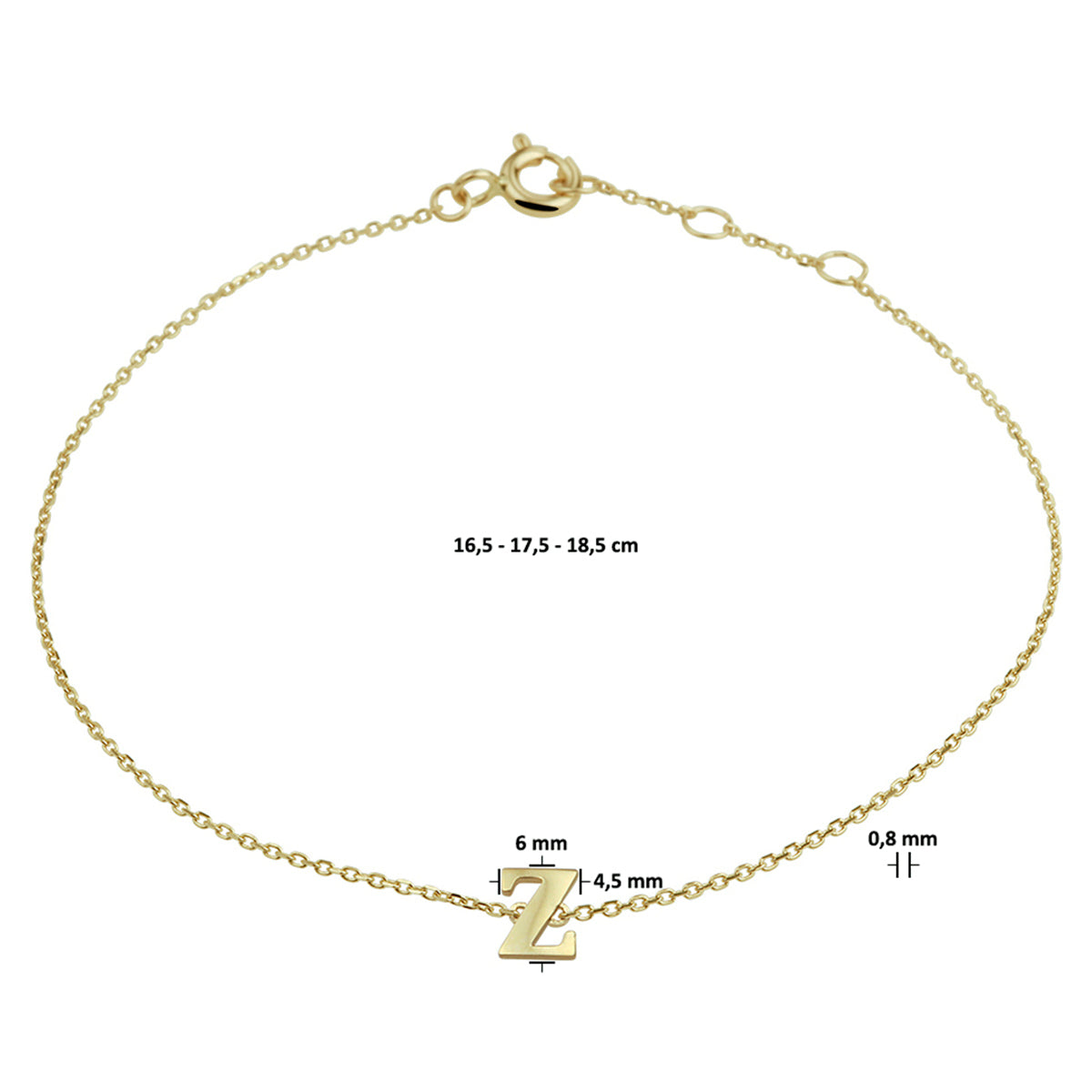 Armband letter 16.5 - 17.5 - 18.5 cm